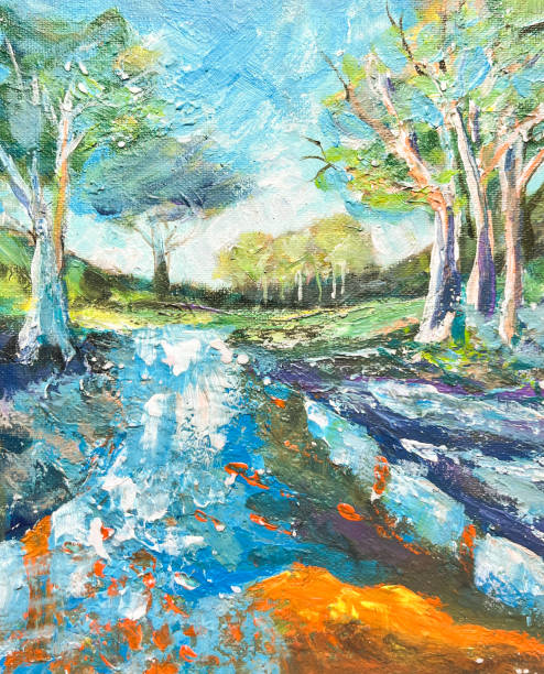 istock Picturesque natural landscape with road and trees with acrylics 2155914915