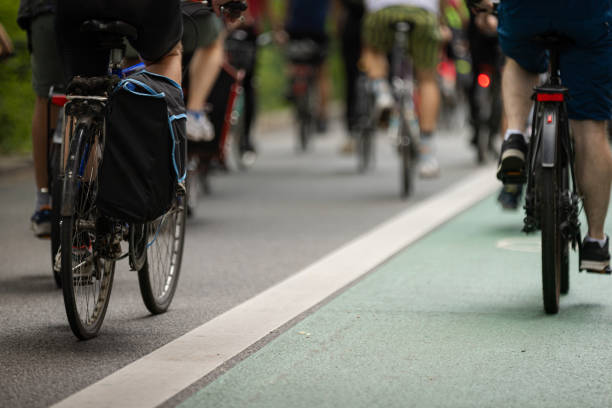 People are cycling at the Berlin bike protest.