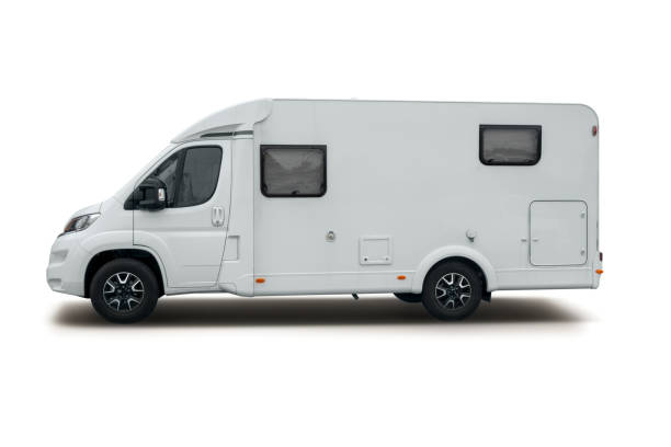 istock Side view of a white camper van isolated on a white background 2155915000