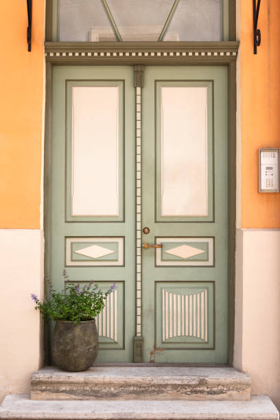 istock Old building entrance with a plant outside 2155915930