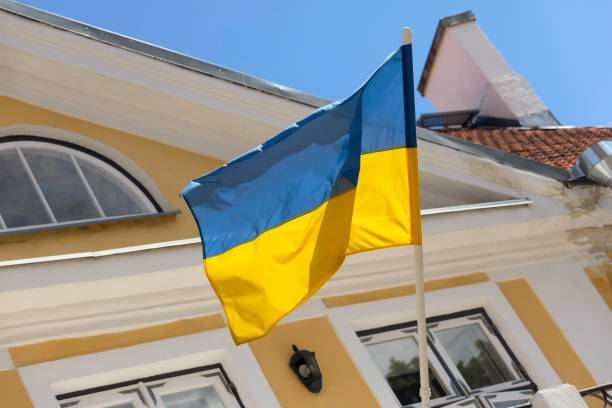 istock Ukrainian flag outside a building in Tallinn 2155916098