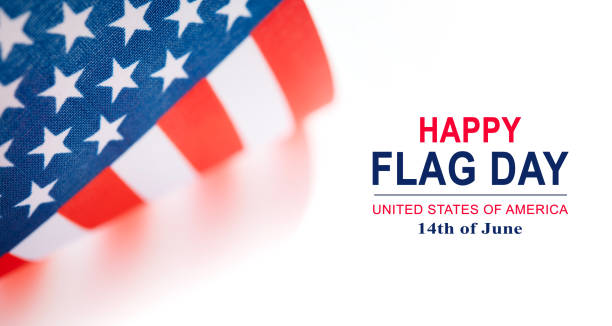 Happy Flag Day greeting banner. American flag on white background and text.