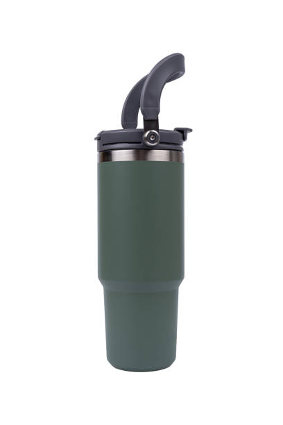 istock Green stainless steel water bottle isolated on white background. 2155923966