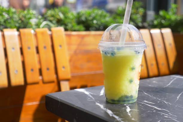 Orange juice in plastic take away packaging