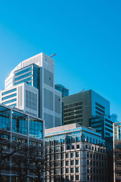 istock Looking up at London office Buildings through budding trees 2155928238