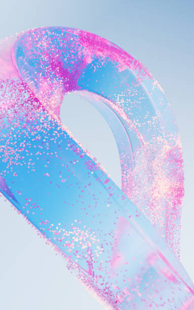 istock Transparent glass geometry with flowing particles, 3d rendering. 2155951647
