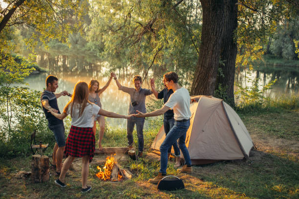 istock wild dance around the bonfire. unity and harmony concept 2155957547