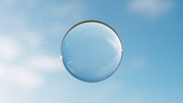 istock 3D Illustration.Background image of round water droplets on blue sky.(Horizontal) 2155960746