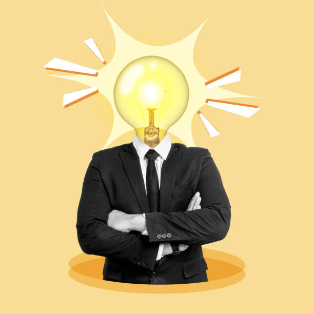 istock Bright idea concept with light bulb head businessman 2155962653