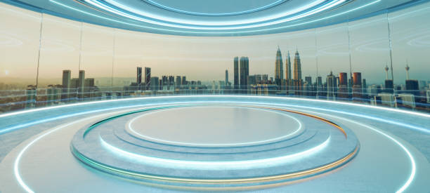 istock 3D Futuristic city view from high-tech interior 2155962809