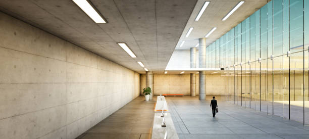 istock 3D Modern corporate architecture with walking businessman 2155962871