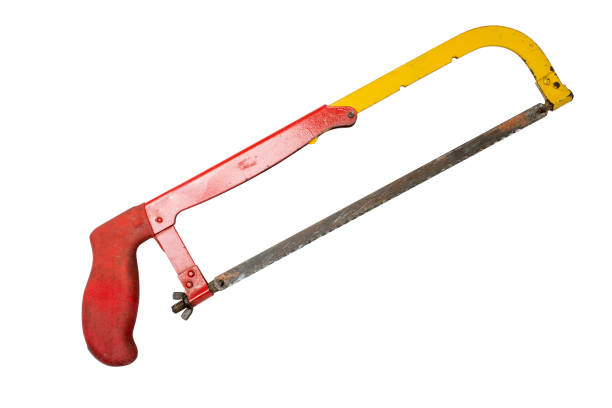 istock Closeup view of hacksaw with red handle mechanic tool 2155963004