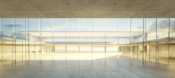 istock 3D Modern office lobby with glass walls 2155963058
