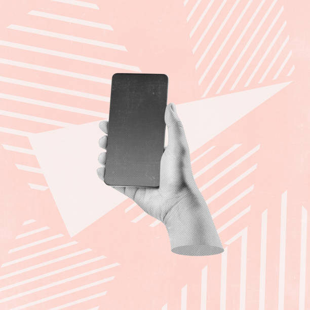 istock Hand holding smartphone with abstract background 2155963234