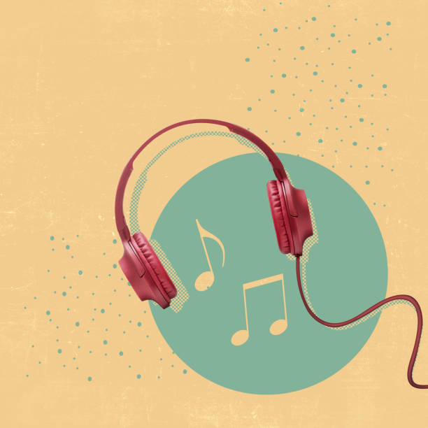 istock Vintage headphones with musical notes on pastel background 2155963621