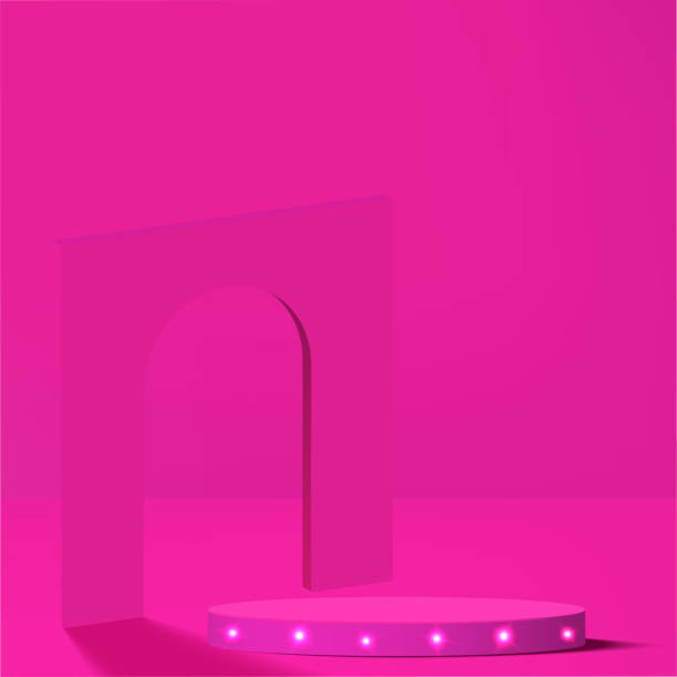 istock 3d pink color podium with lighting and minimal pink wall scene Vector 2155964202