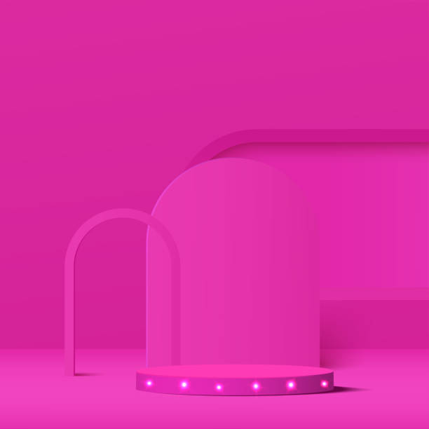 istock 3d pink color podium with lighting and minimal pink wall scene Vector 2155964225
