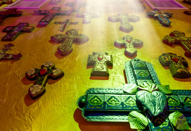 istock Various religious cross on house interior wall 2155965059