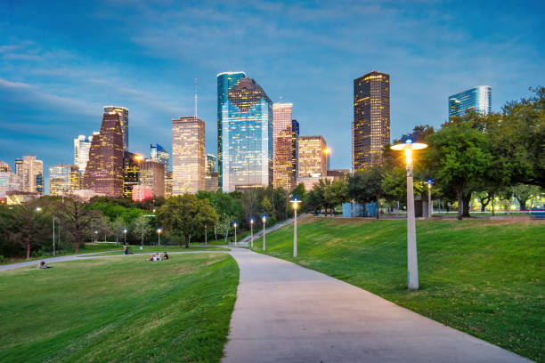 istock Houston Texas Skyline Park Path Night USA 2155965136