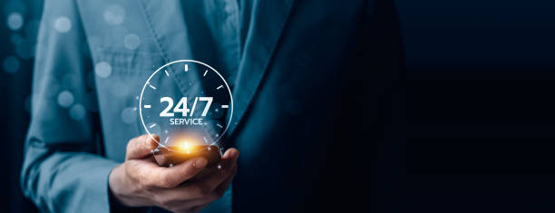 istock Customer service, nonstop service concept. service or activity will operate or be provided continuously without interruption throughout the day or week, 24 hours a day and 7 days a week. 2155966108