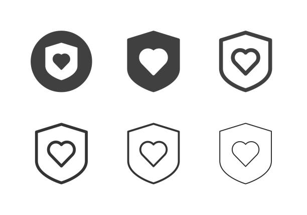 Shield with Heart Icons - Multi Series Shield with Heart Icons Multi Series Vector EPS File. Shield stock illustrations