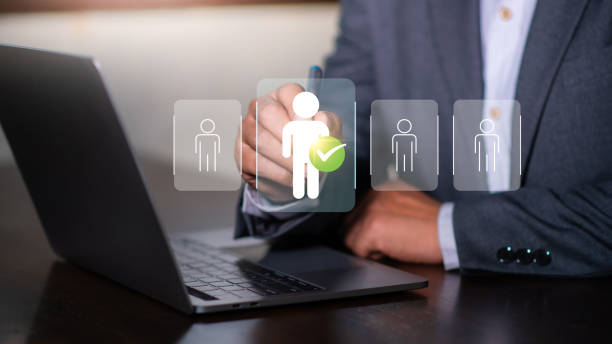 istock Human resource management HRM. Businessman using laptop for human development recruitment. 2155968851