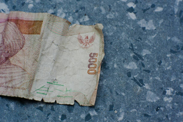 istock Abandoned sheets of worn and torn banknotes 2155969856