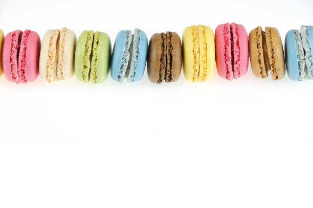 Colorful macarons isolated on the white background