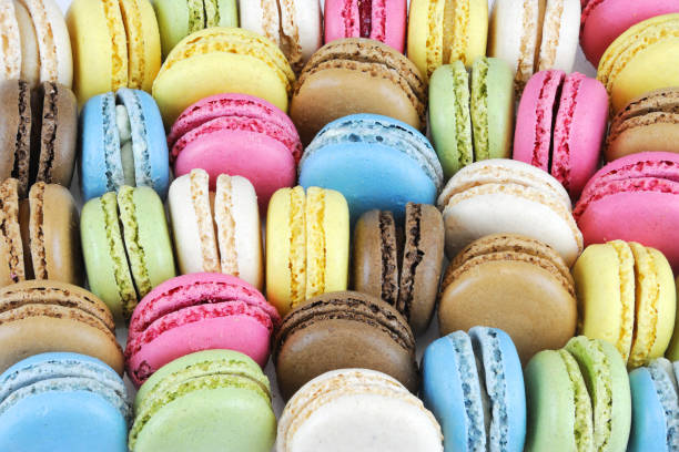 istock close up on colorful macarons arranged in row 2155972949