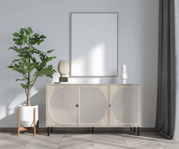 istock mock up poster frame in interior background, living room. 3D render, 3D illustration 2155974189