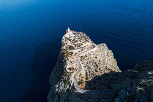 A drone view of the Cap de Formentor lighthouse on Mallorca
