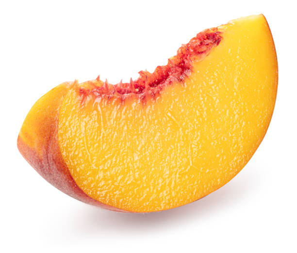 istock Ripe peach slice on white background. File contains clipping path. 2155975487