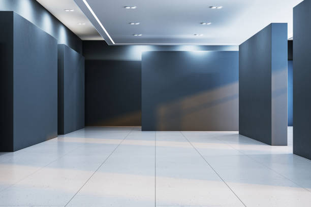 istock A modern gallery interior with empty walls for art exhibition, in a minimal design style on a light background, concept of a creative space. 3D Rendering 2155975764
