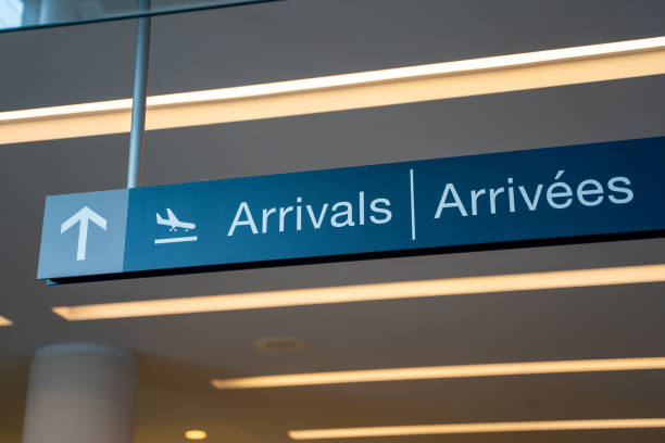 Arrivals sign at the airport.