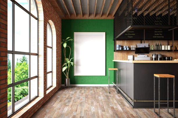Mockup Picture Frame on Cozy Cafe Wall