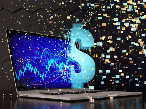 istock Online Trading Concept. Digital US Dollar Transfer Concept with a Laptop 2155982509