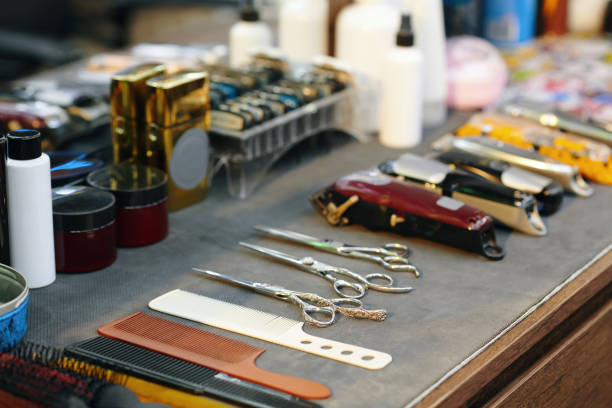 istock Varios tools on table of barbershop worker 2155983030