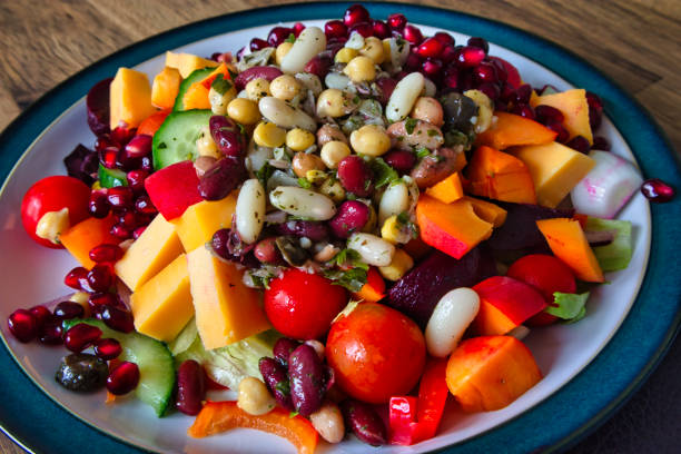 Healthy lunch of mixed ingredients on plate