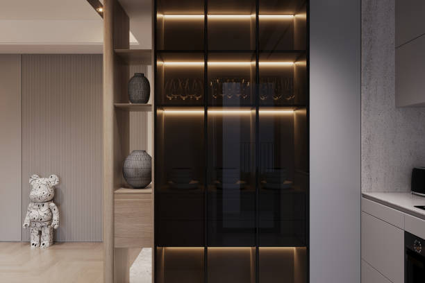 istock A modern cabinet featuring sleek lines and glass panels creating a contemporary showcase in the kitchen 2155993039