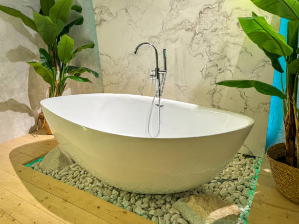 istock White bathtub in the shower room 2155994232