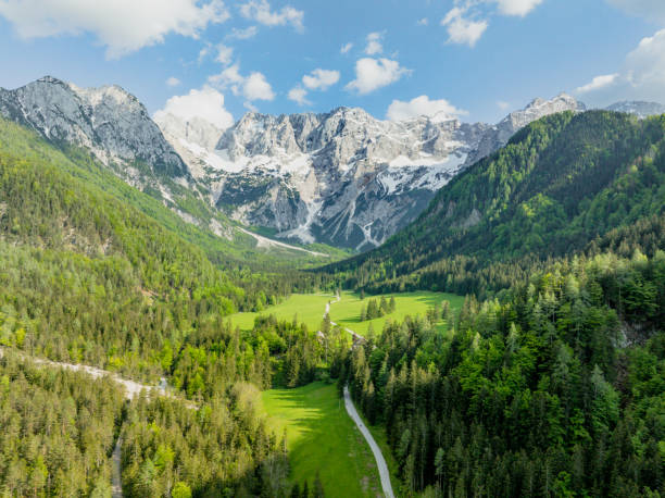 istock Zgornje Jezersko valley aerial view during springtime 2155996500