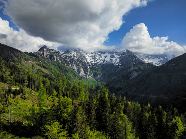 Vellacher Kotschna Valley in the Kamnik Savinja Alps on the border of Austria and Slovenia during a beautiful springtime day.