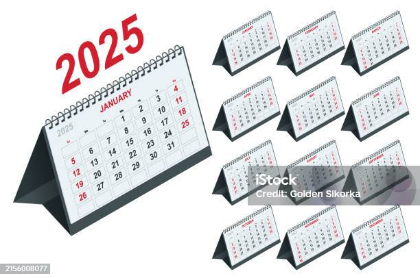 Perencana Kalender Untuk Tahun 2025 Desain Alat Tulis Isometrik Cetak