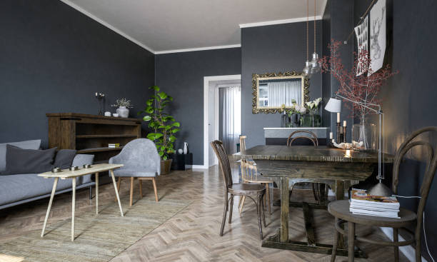 istock Retro Style dark wall  living room 2156009626