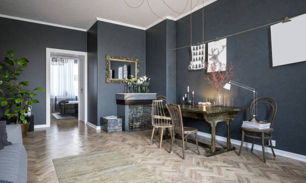 istock Retro Style dark wall  living room 2156009751