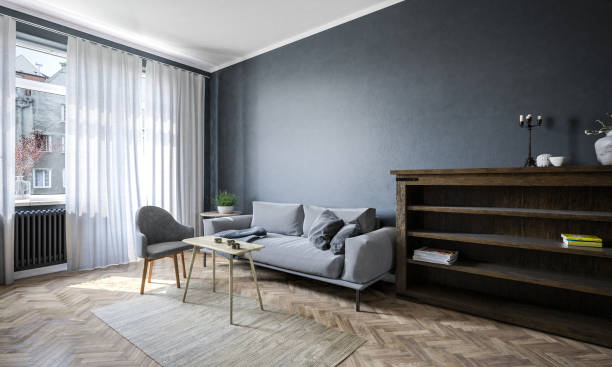 Retro Style dark wall  living room