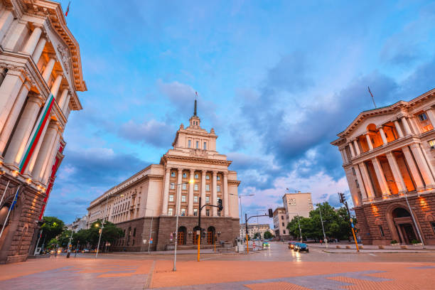 Communism-Era buildings in the Largo Square, Central plaza of Sofia, Bulgaria