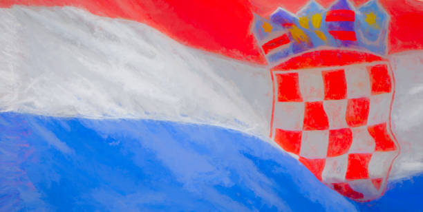 Wind damaged and battered Croatian National flag.