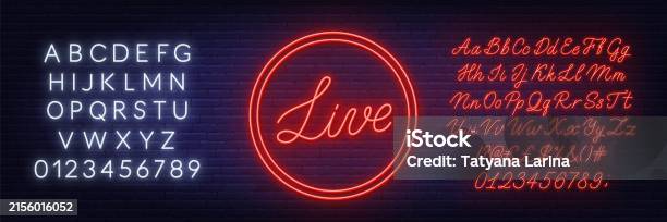 Neo Sign Script Live Script Neon Sign On Brick Wall Background Light Red Script And ...