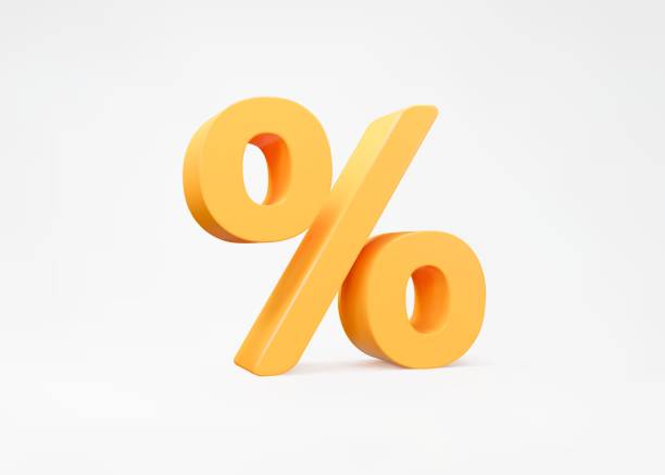 istock Yellow 3d sign percent discount with shadow on isolated background. Voucher gift. Vector illustration. 2156016451